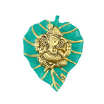 Lord Ganesh on Leaf Patta Wall Hanging - Green