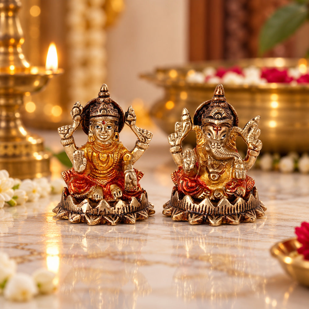 3 Inch Delightful Brass Laxmi Ganesh Idol