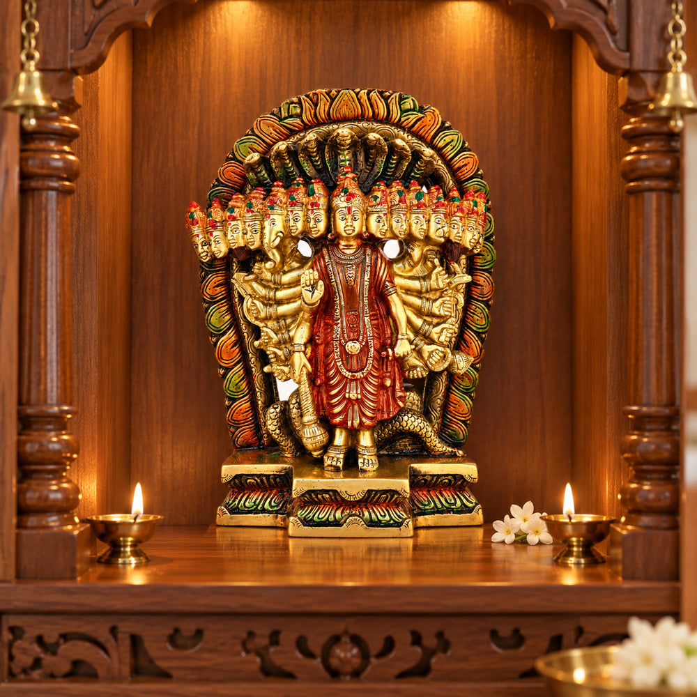 Brass Virat Dusmukhi Vishnu Swaroop Statue – Large