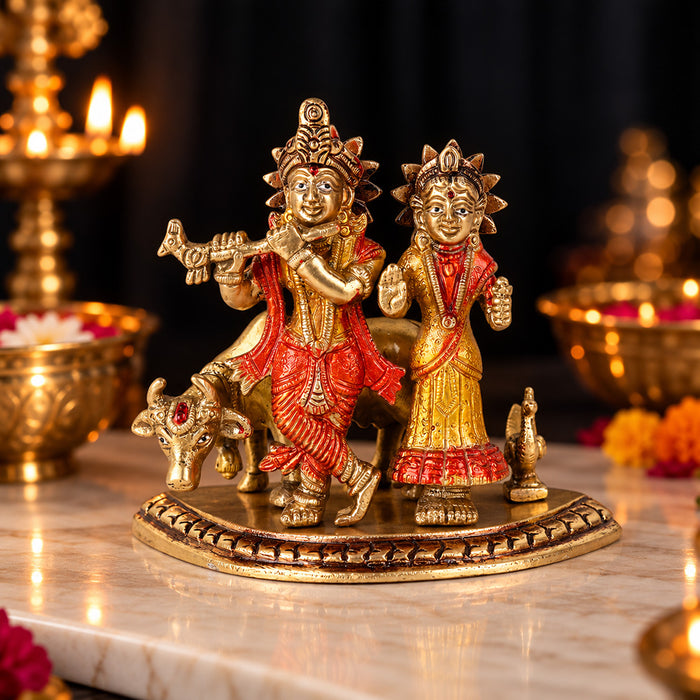 5.3 Inch Charismatic Radha Krishna Colorful Brass Idol