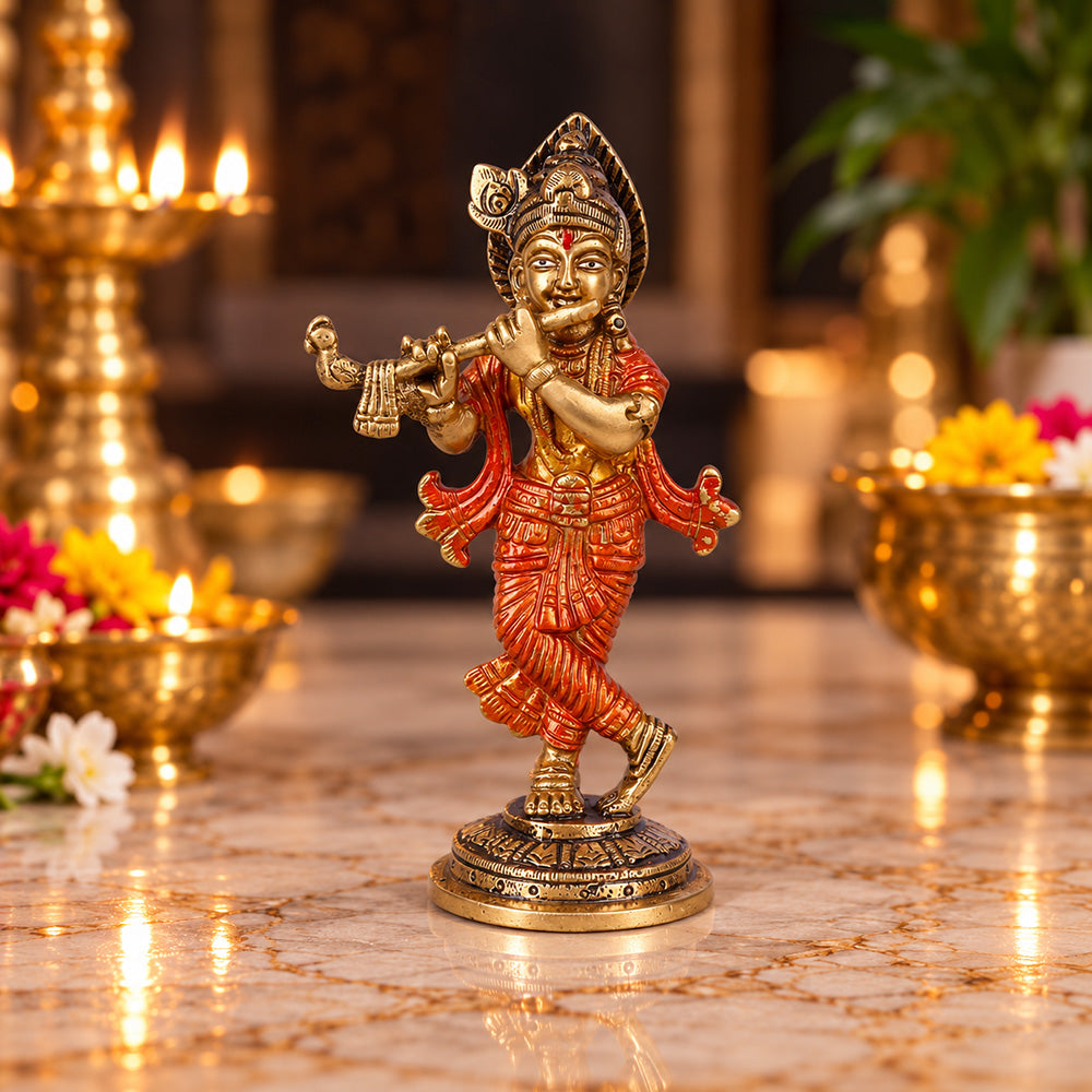 5.8 Inch Enchanting Krishna Brass Idol