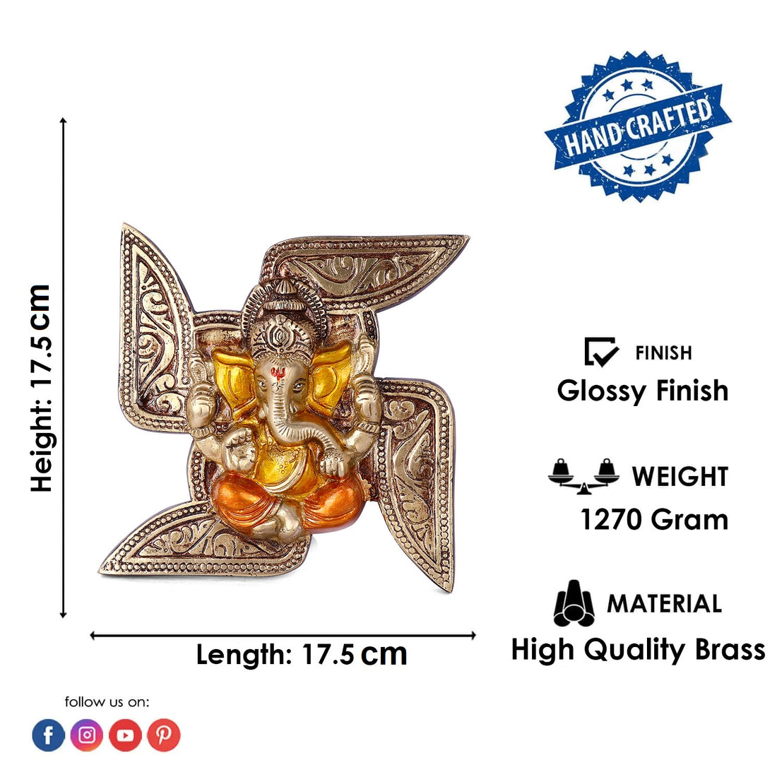 6.9 Inch Eye Catching Pure Brass Ganesh Wall Hanging