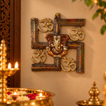 7.6 Inch Alluring Pure Brass Om Swastik Ganesh Wall Hanging
