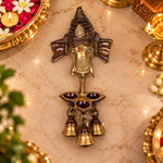 8.8 Inch Brass Ganesh With Bell And Diya Wall Hanging