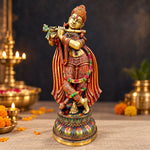 18.2 Inch Delicate Krishna Colorful Brass Idol
