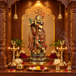18.2 Inch Delicate Krishna Colorful Brass Idol