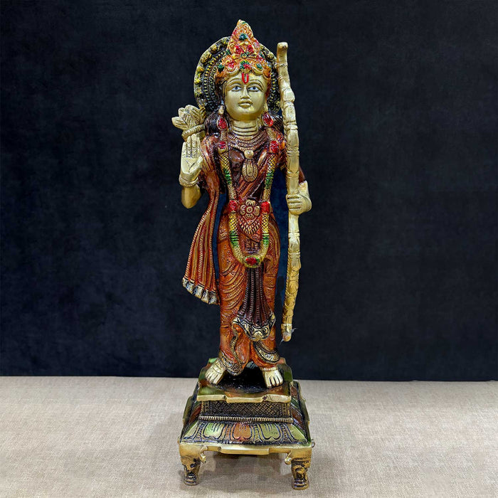 17 Inch Opulent Brass Colorful Ram with Bow Statue