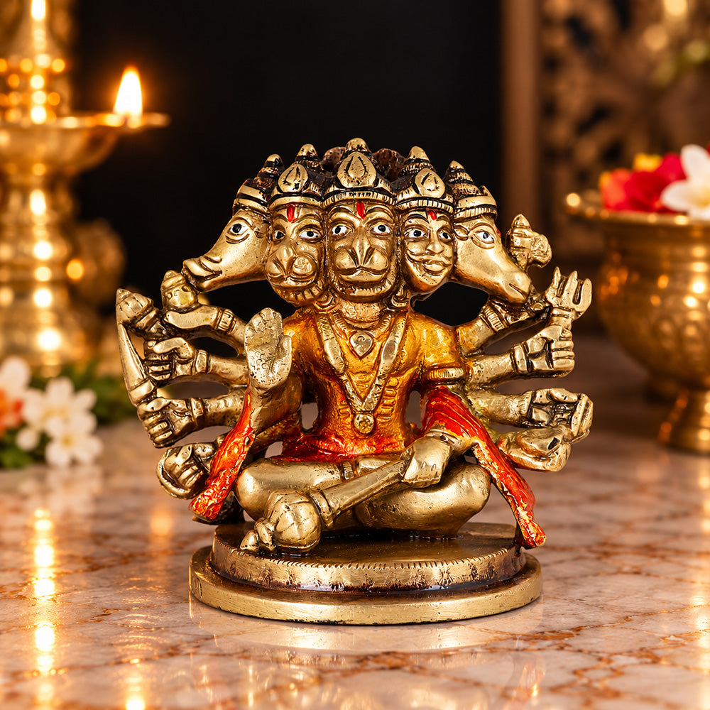 3.5 Inch Stylistic Brass Panchmukhi Hanuman Idol