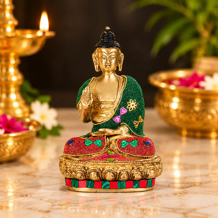 3.5 Inch Decorated brass Buddha Idol