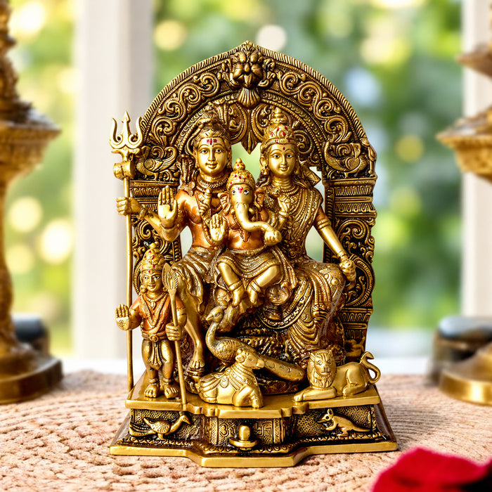 11.6 Inch Brass Sampurna Shiv Parivaar Idol Complete Lord Shiva Family Statue