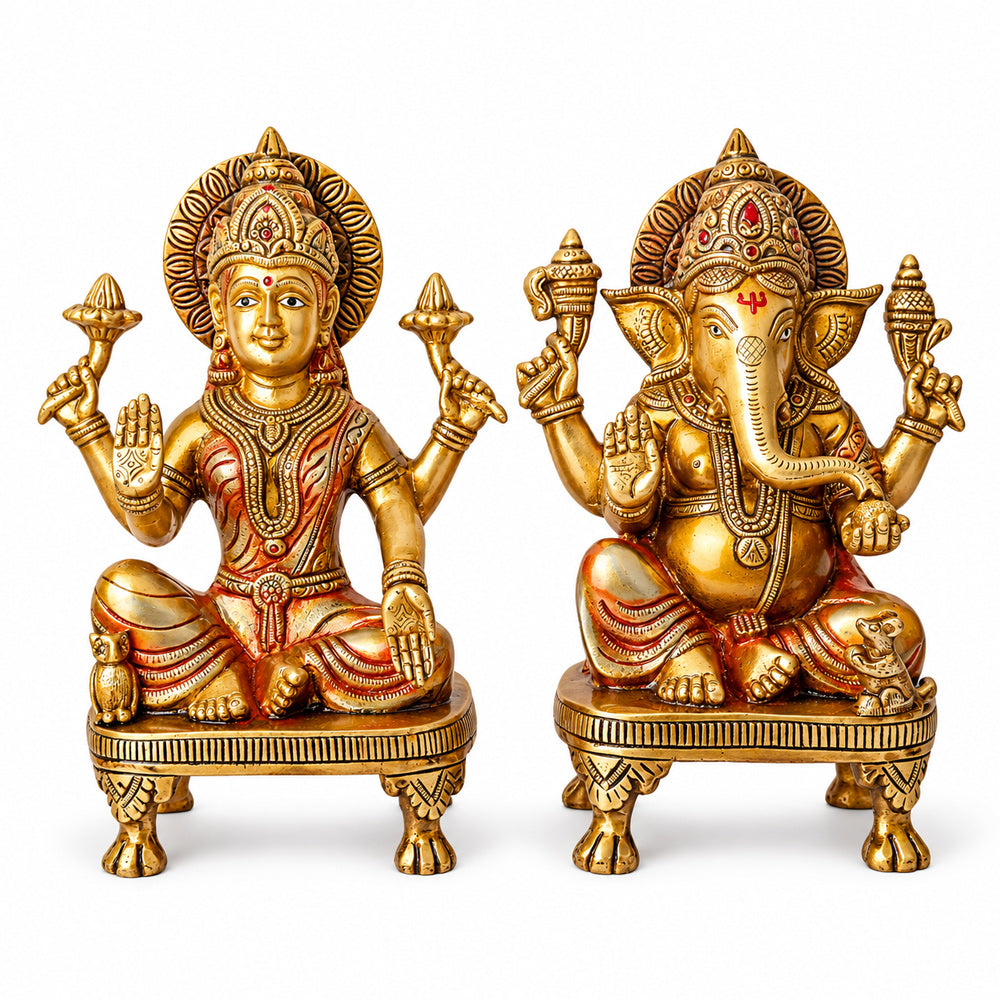 9 Inch Premium Brass Lakshmi Ganesha Idol