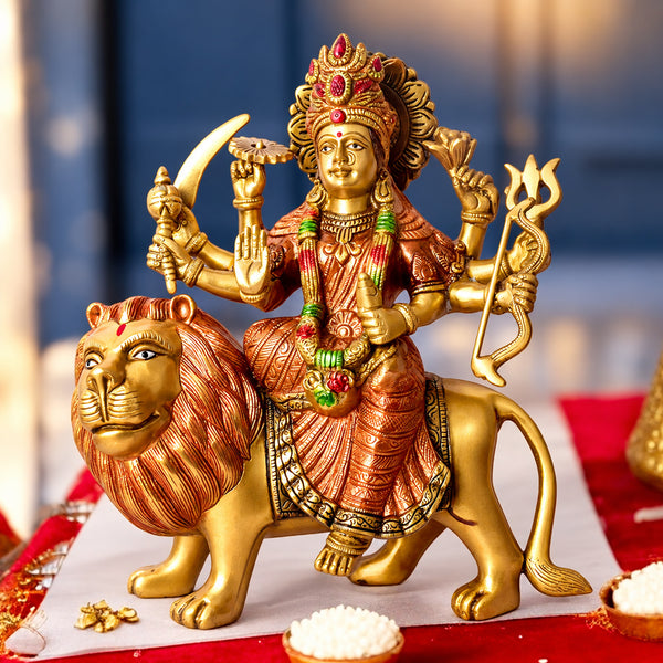11 Inch Magnificent Sherawali Mata Statue for Home Temple