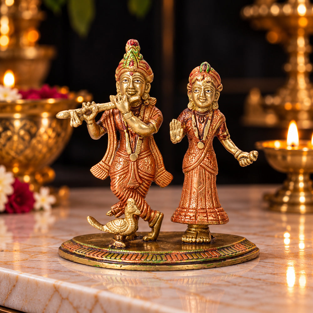 5.3 Inch Divine Radha Rani And Krishna Kanhaiya Brass Idol