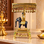 23 Inch Brass Chowki on Elephant with Hanging Bells – Exquisite Decorative Piece