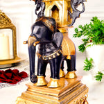 23 Inch Brass Chowki on Elephant with Hanging Bells – Exquisite Decorative Piece