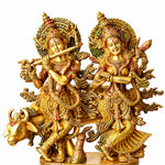 16.5 Inch Charming Radha Krishna with Kamdhenu Colorful Brass Idol
