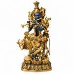 17 Inch Brass Krishna Statue with Cow