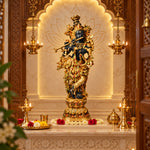 28 Inch Brass Krishna Sculpture with Artistic Detailing