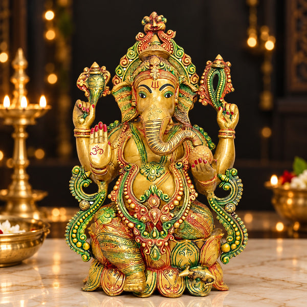 21 Inch Grand Brass Lord Ganesha Idol – Antique Finish