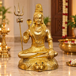 31 Inch Large Brass Shiv Seated Idol with Trishul & Damaru