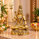 31 Inch Large Brass Lord Shiva Statue - Seated Idol with Trishul & Snake