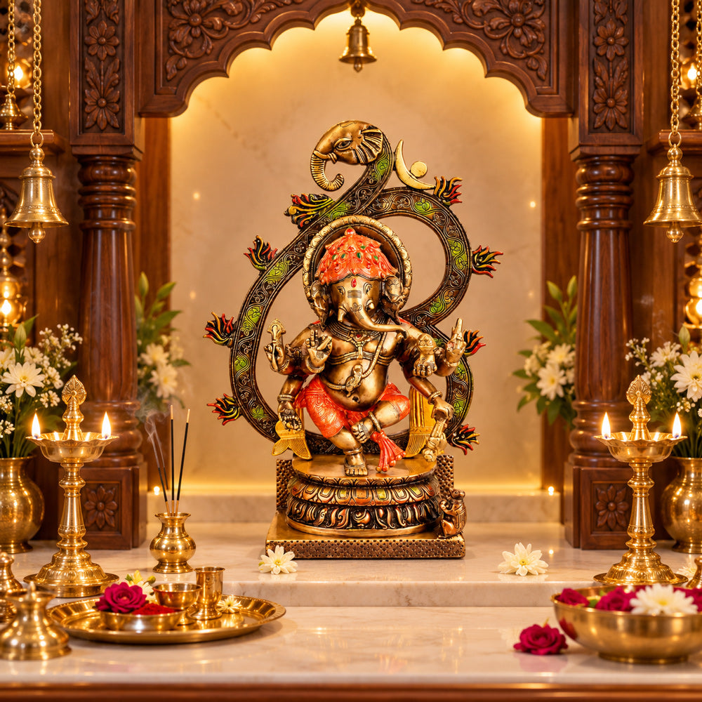 16.5 Inch Antique Dancing Lord Ganesha Brass Idol
