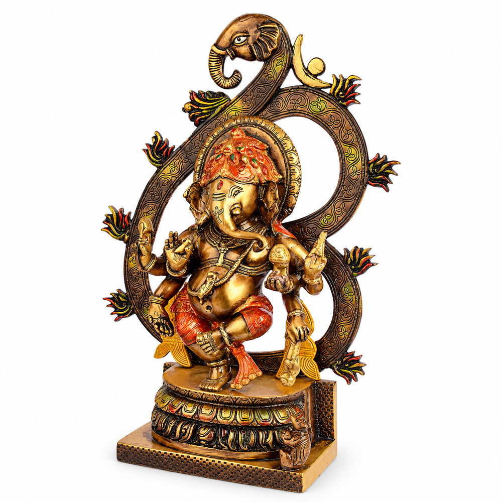 16.5 Inch Antique Dancing Lord Ganesha Brass Idol
