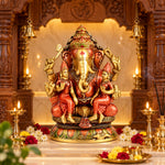 12.8 Inch Lord Ganesha Brass Statue with Riddhi Siddhi