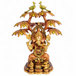 16.5 Inch Lord Ganesha with Peacock Tree Brass Idol