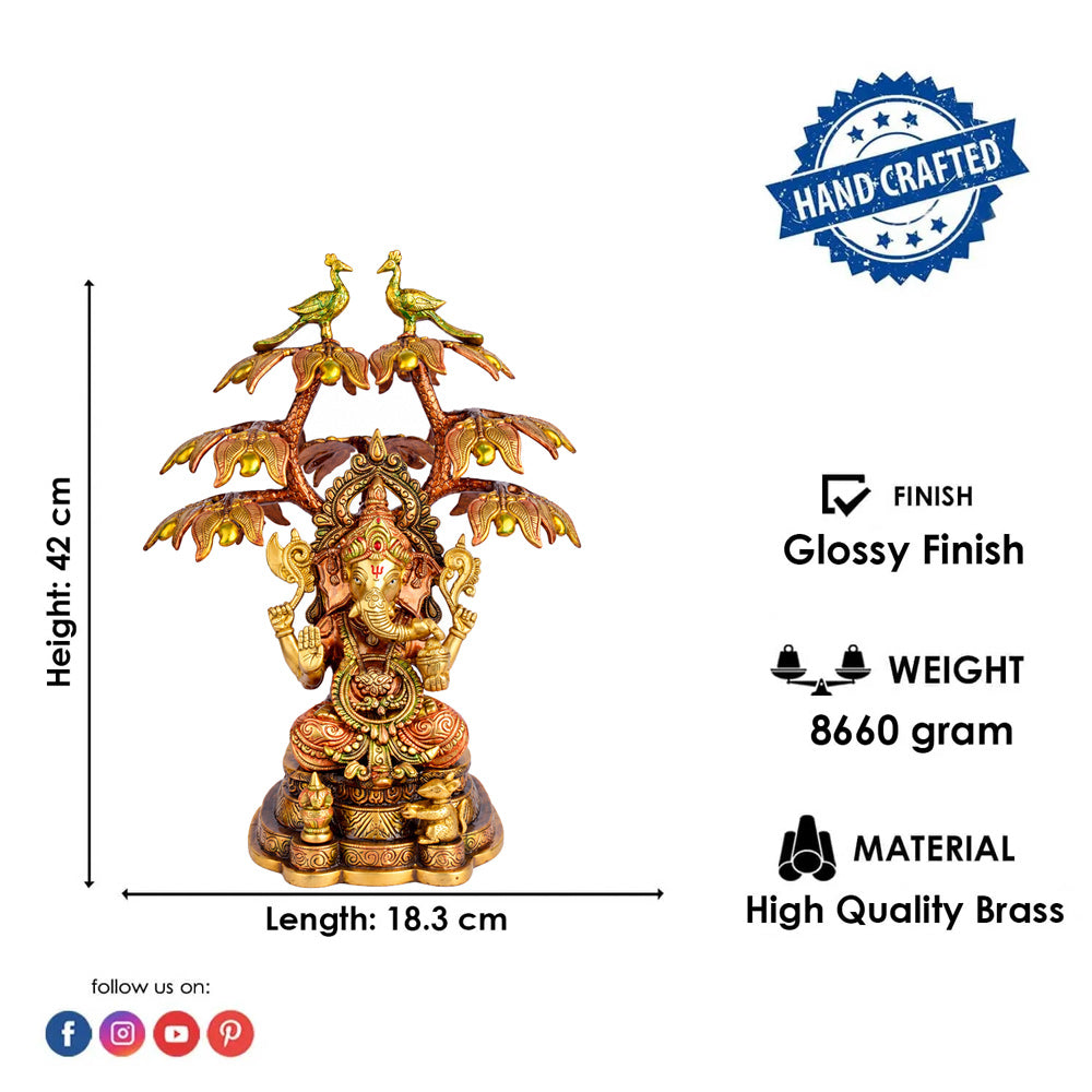 16.5 Inch Lord Ganesha with Peacock Tree Brass Idol