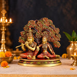 11.8 Inch Shree Radha Krishna Sitting Under Tree Brass Statue