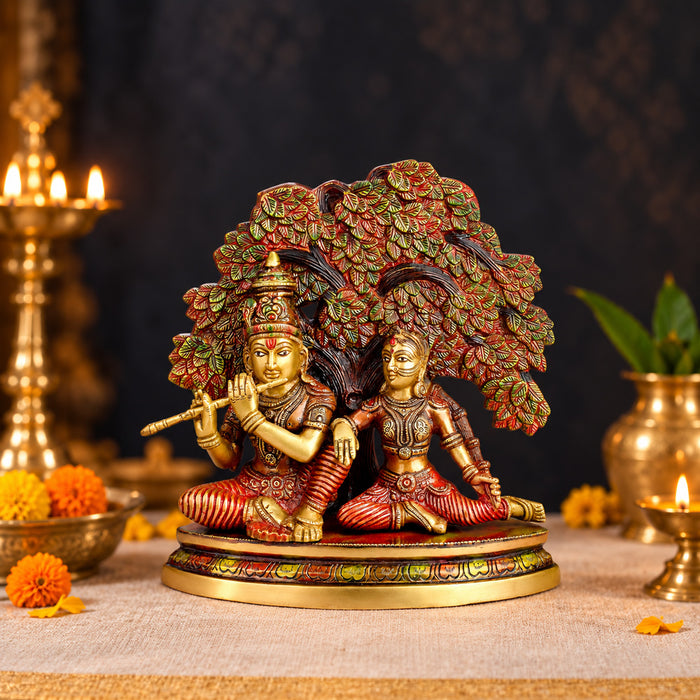 11.8 Inch Shree Radha Krishna Sitting Under Tree Brass Statue