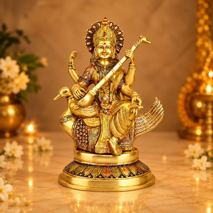 19.3 Inch Big Saraswati Maa Brass Statue