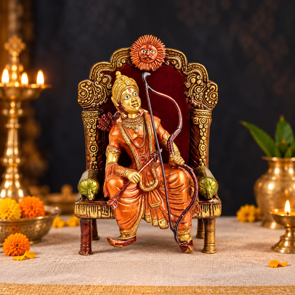 10.8 Inch Antique Brass Lord Ram On Throne (Singhasan) Idol