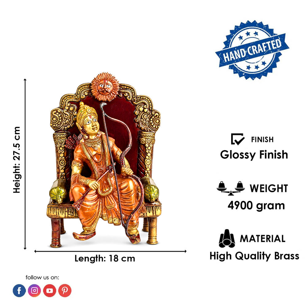 10.8 Inch Antique Brass Lord Ram On Throne (Singhasan) Idol