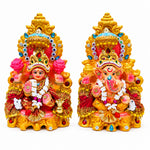 Stone Studded Clay Laxmi Ganesh Idols with Golden Throne