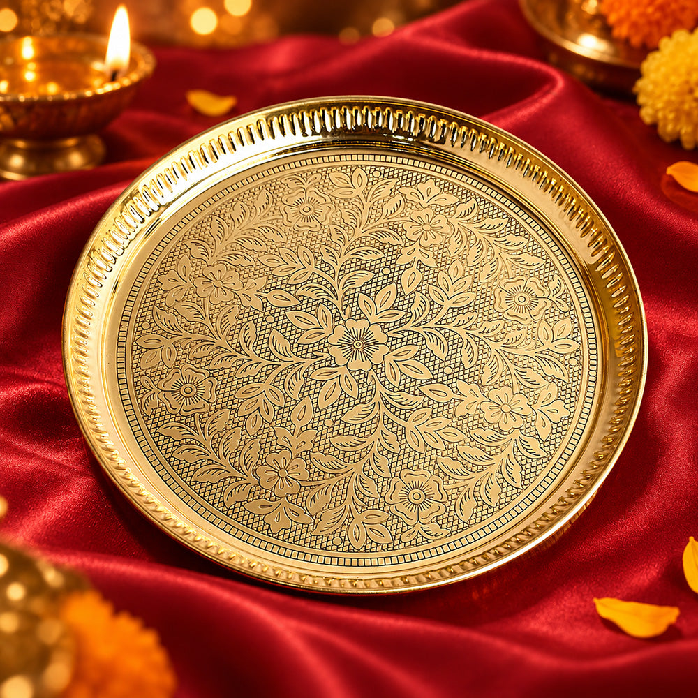 Traditional Vintage Brass Floral Thali