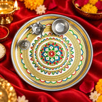 Stainless Serenity - Elegant Printed Pooja Aarti Thali Set
