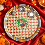 Printed Stainless Steel Aarti Thali Ensemble
