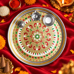 Printed Stainless Steel Aarti Plate Set
