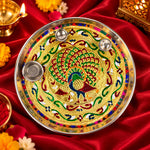 Stainless Steel Peacock Printed Pooja Thali Set