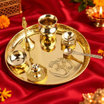 7 Piece Brass OM Pooja Thali Set (9 Inch) Design 10