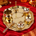 7 Piece Brass Shubh Labh Pooja Thali Set (8 Inch) Design 8