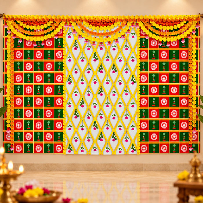 Beautiful Printed Flower Design Backdrop Cloth for Pooja Decoration