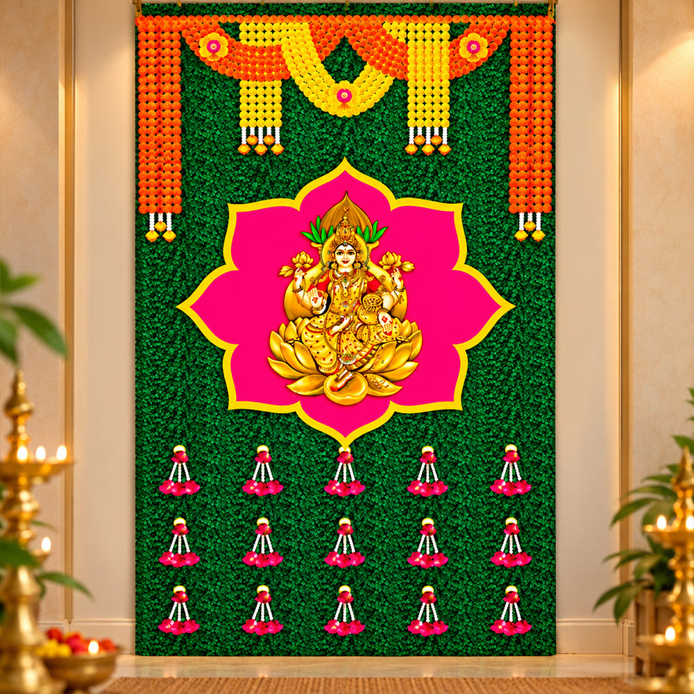 Backdrop Clothes Printed Laxmi on Banana Leaf Design