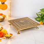 Meenakari Design Wooden Chowki with Kalash Embellishments (10 Inch)
