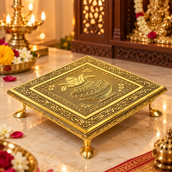 Meenakari-Adorned Wooden Kalash Chowki for a Touch of Elegance (6 Inch)