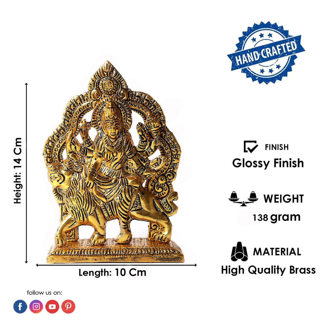 Metal Durga Maa Idol for Home Temple & Navratri Pooja
