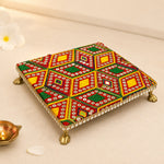 Colorful Ethnic Square Pooja Chowki for Home Temple Decor