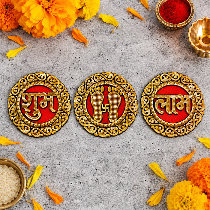 Round Auspicious Shubh Labh & Laxmi Feet Stickers